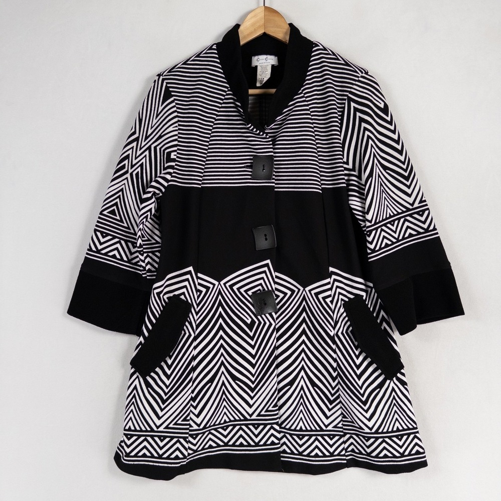 Cover Charge Top Jacket Shacket Sz Medium Black White Stripe Button Up Artsy